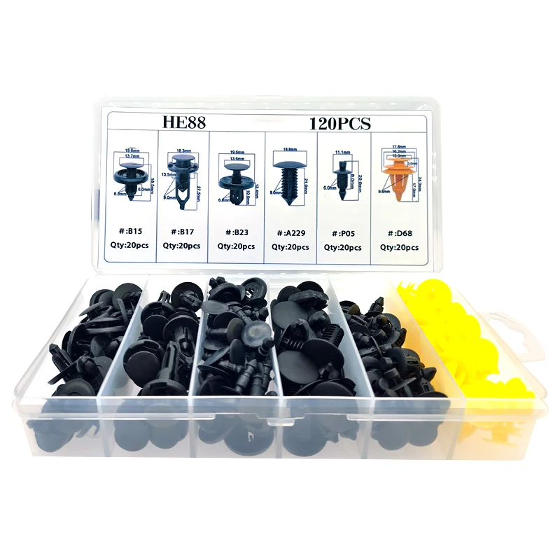 120PCS/set Universal Auto Rivet Clips Plastic Fastener Rivets Clips Set Body Clips Assortment HE88