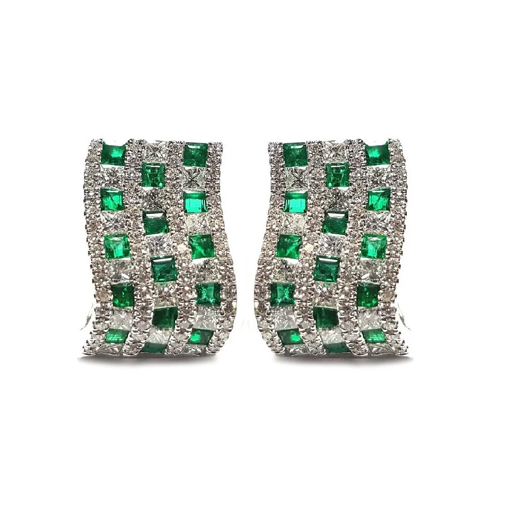 Love Series Diamond And Color Stone Earring Designs 18 Karat White Real Diamond Green Emerald Jewels Clip On Earrings For Lady