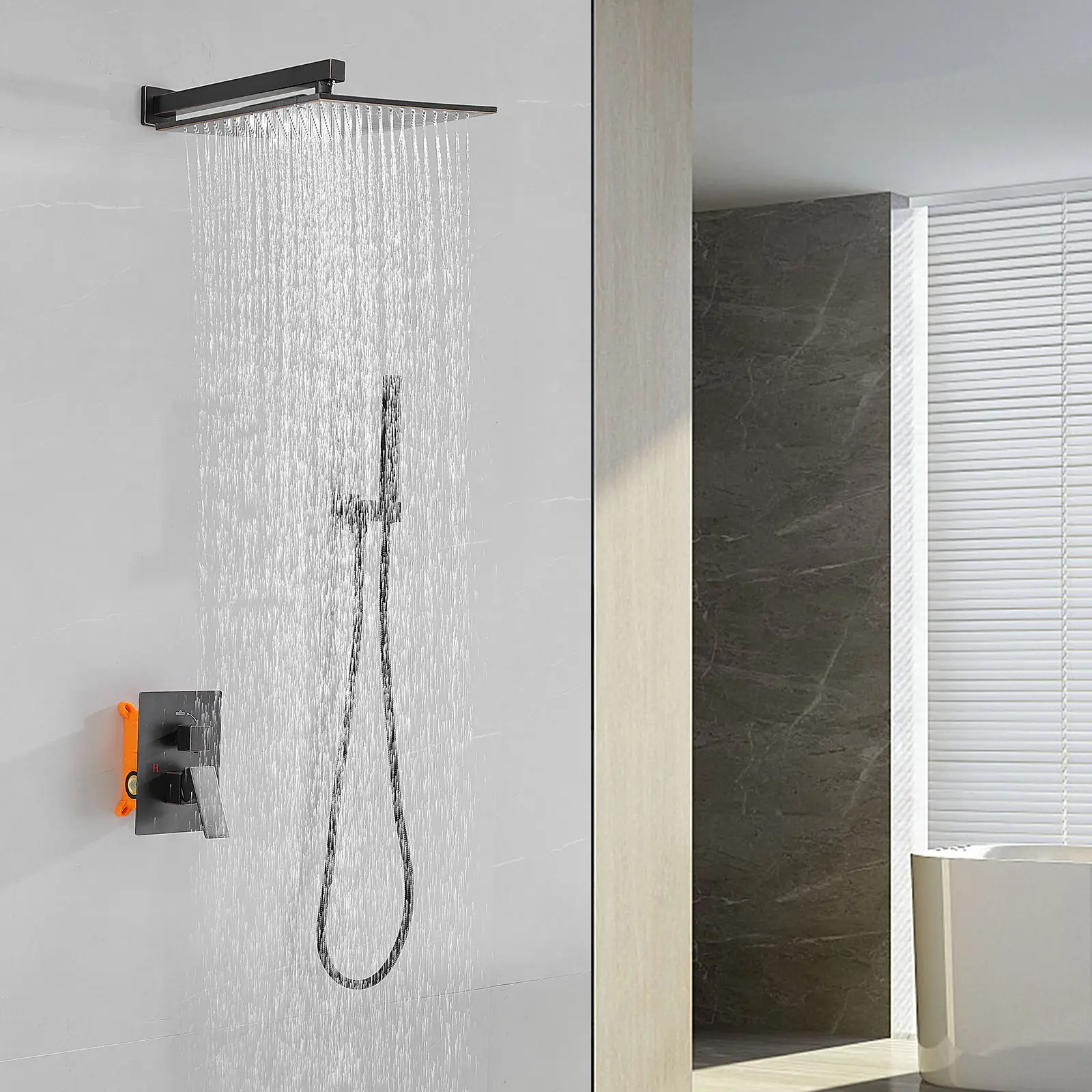 Luxury Concealed Bathroom Rain Mixer Shower Faucet Combo Set Wall Mounted Rainfall Shower Head System