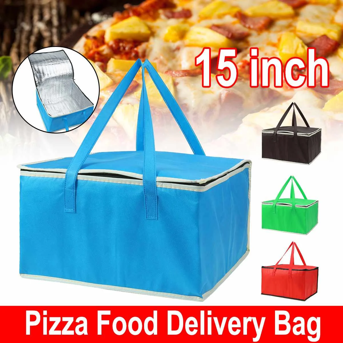 Portable akeaway Red Thermal Cooler Bag Insulated Tote Pizza Bag Delivery Thermal