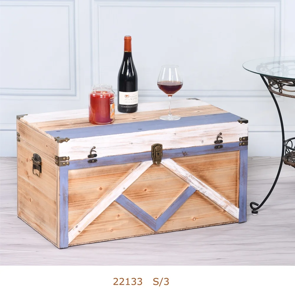 New Design Wood Storage Trunk Boxes Set for Living Home Decorative Storage