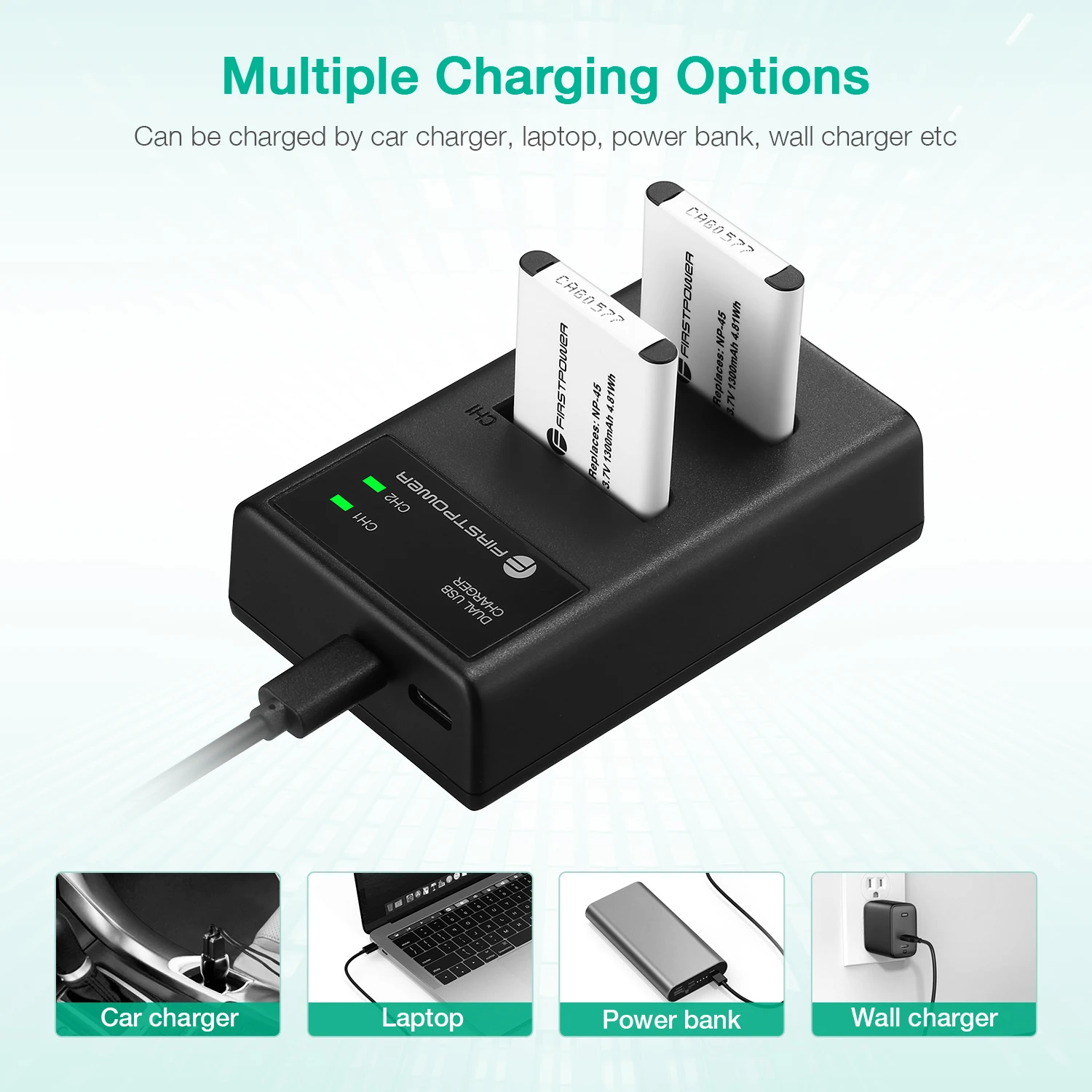 Rechargeable 1300mAh 3.7 V Lithium-ion Digital Battery Charger Set For Fujifilm NP-45/NP-45a/NP-45s
