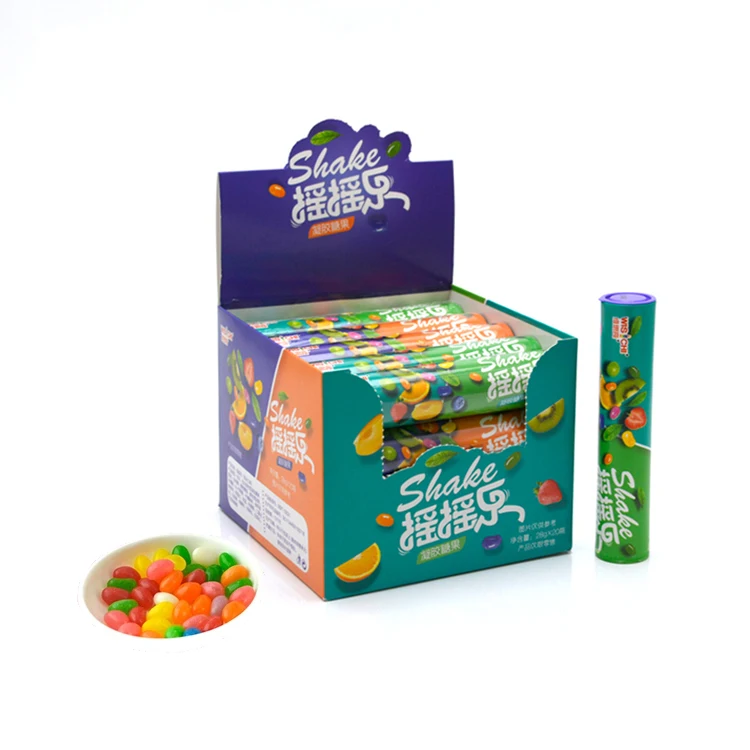 28g Factory direct selling fruity flavour jelly bean paper tube packed soft candy mini jelly bean