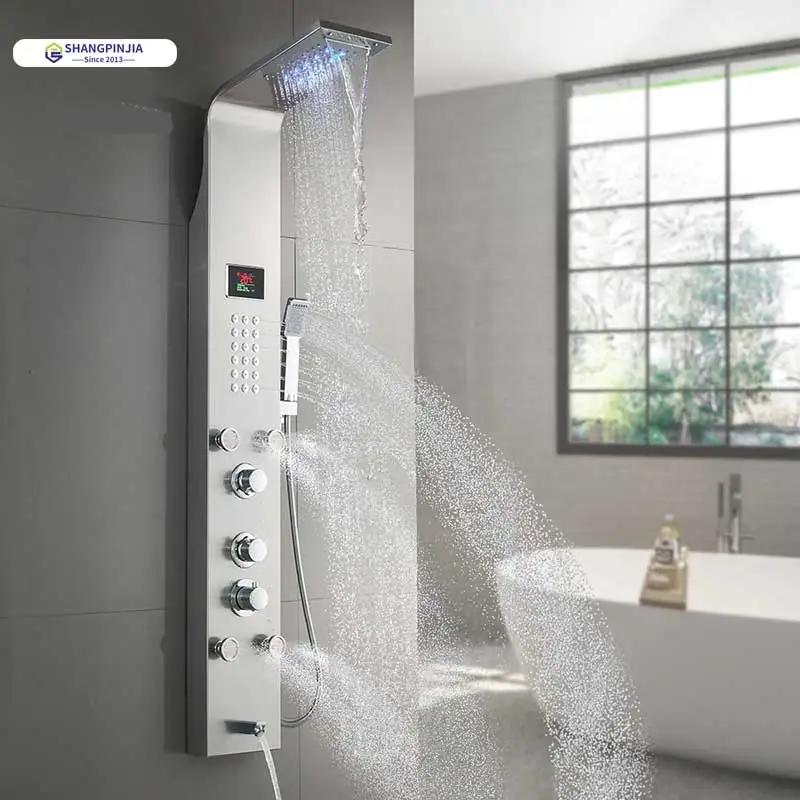 LED Rain Bathroom System Shower Panel Column towers 304 Stainless Steel Waterfall Spa Jets smart shower wall panel shower panel