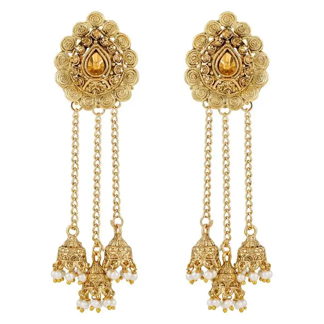 Bahubali Wholesale Indian traditional Wedding Earring Gold Plated Silver Pearl Gemstone Earrings