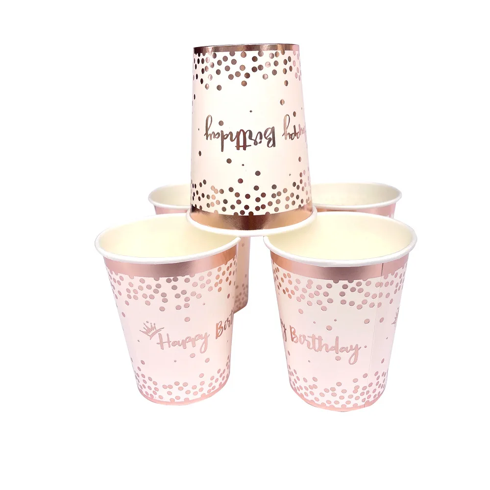 Wholesale Cross-border Monopoly New Rose Gold Girl Birthday Party 20 Pack Paper Cup Paper Plate Tissue Set