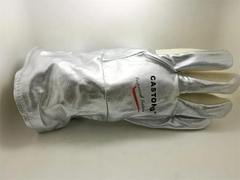 Stock Items 350 Degree Centigrade Resisting Meta-aramid Felt and Aluminum Foil Heat Resistant Aluminized Gloves