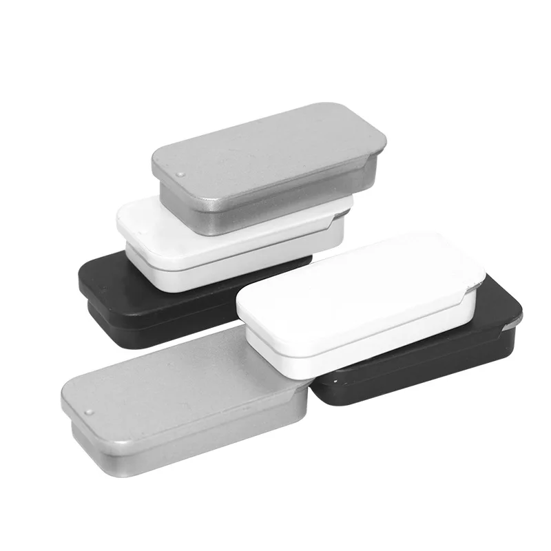Wholesale rectangular 10g  balm pull tin silver small sliding mint tin