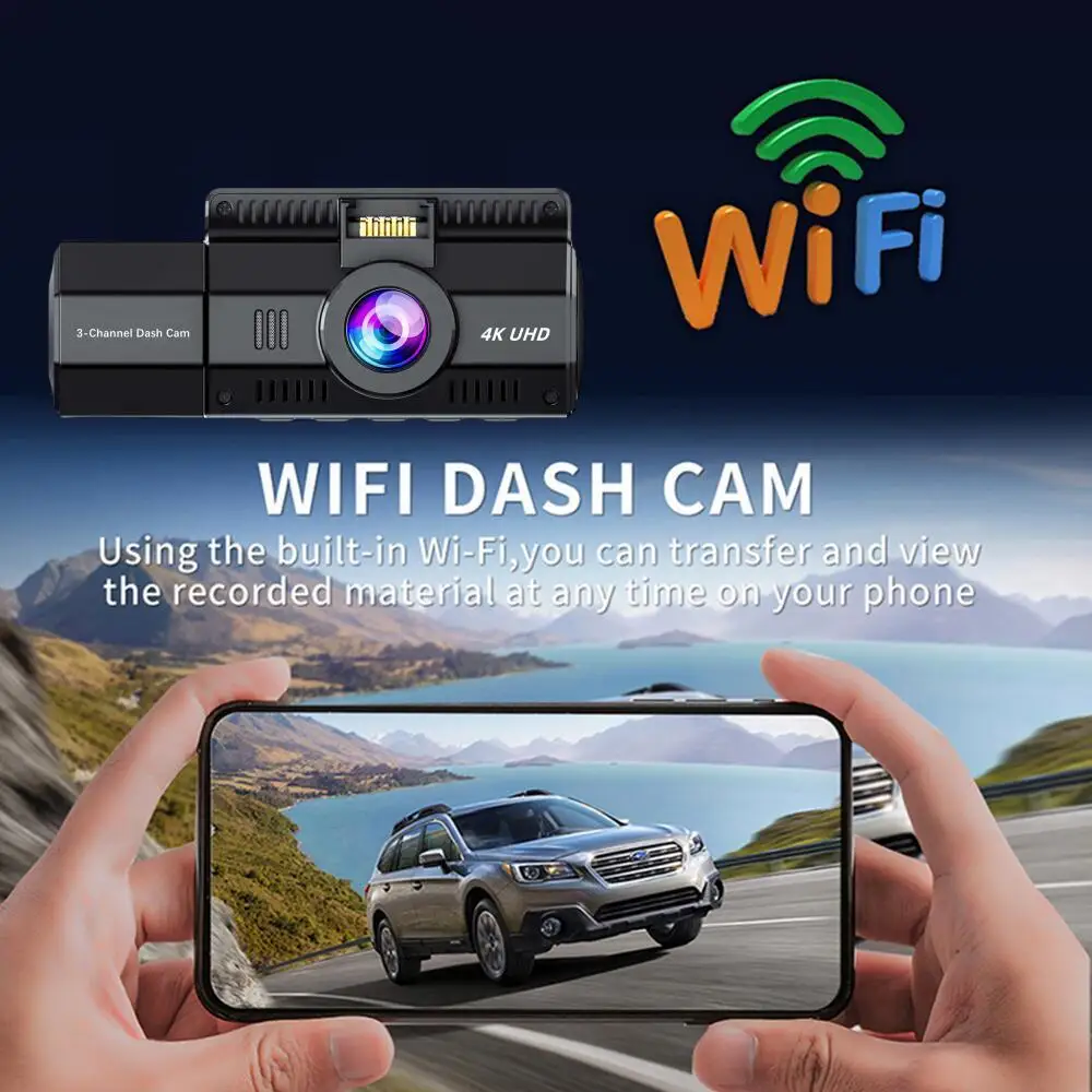 High Quality 3 channels Front inside rear Night Vision 4k WIFI GPS Dash Cam Car video Recorder with app