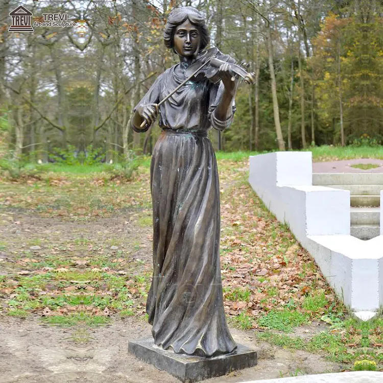 Металлическая статуэтка женщины бронзовая скульптура латунная девушка с скрипкой Элегантная Леди Статуя в длинном