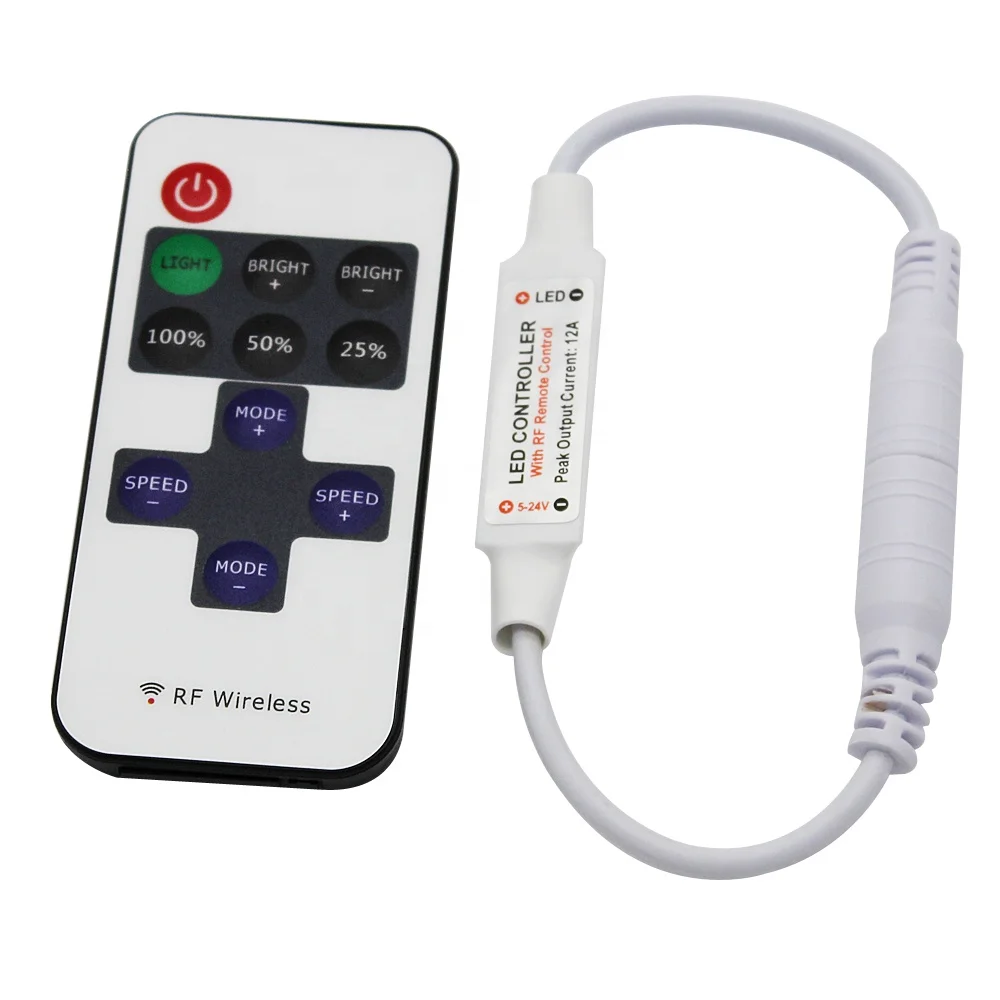 11 Key LED Strips Percentage Control Universal 5-24V 12A LED Controller with RF Remote Control
