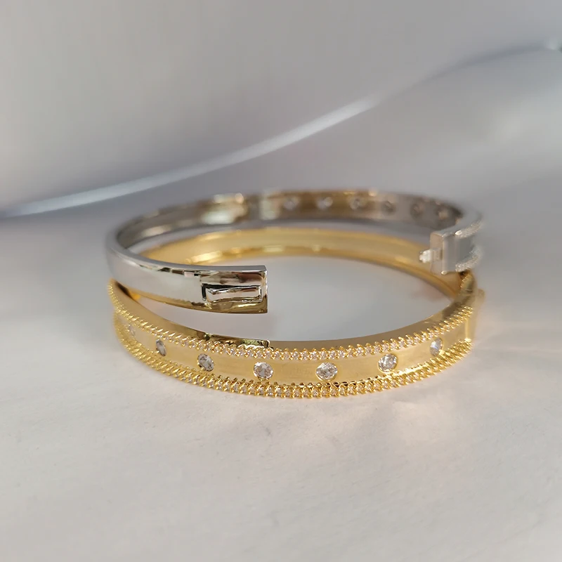 Fine Fashion Jewelry Cubic Zircon Stone Cuff Bangles Custom Italian Charm Bracelet