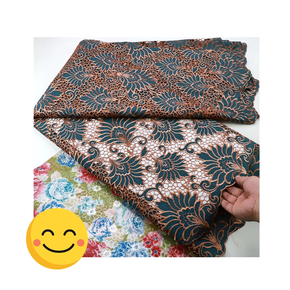 New arrival silk Korean guipure lace with shiny stones soft and embroidery cord lace Aso ebi fabrics for wedding dress