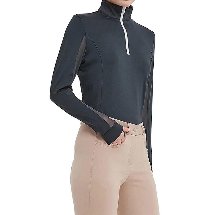 OEM long sleeve breathable sweat-wicking 1/4 zipper ladies polo shirt equestrian customised equestrian shirt