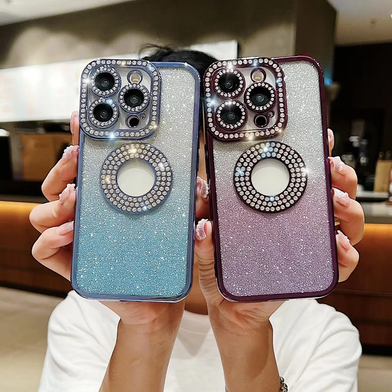 Чехол для телефона iPhone 16 Pro Max с блестящими бриллиантами покрытием из мягкого ТПУ отверстием логотипа защитный чехол объектива камеры