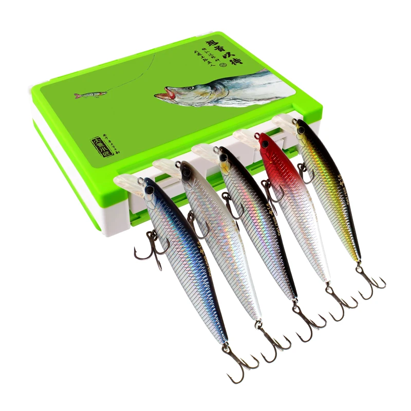 NEPTUNE SPEAR 5 Piece/Box Artificial Hard Bait Long-Range Slow Sinking Fishing Lure Minnow Set