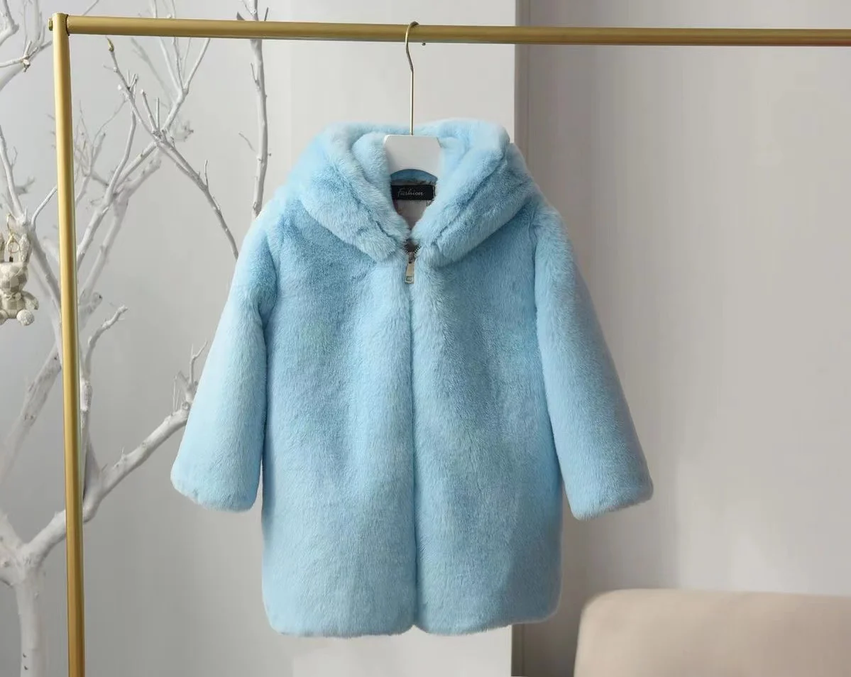 Wholesale Winter Warm bear ear  Clothing Kids Girl hooded Overcoat Jacket Faux Fur Toddler Baby Loose Coats