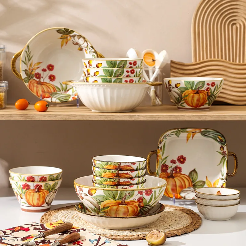 Halloween Gifts Household Tableware Modern Design Cutlery With Hand-Painted Exquisite Creative Pumpkin Ceramic Dinner Set