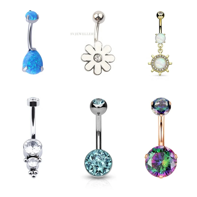 Design Zircon Belly Button Navel Jewelry Stainless Steel Belly Button Rings Stick Pendant Women Body Rings Piercing
