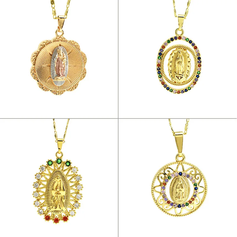Europe, the Middle East cross-border religion copper micro-inset zircon necklace personality fashion Madonna pendant necklace