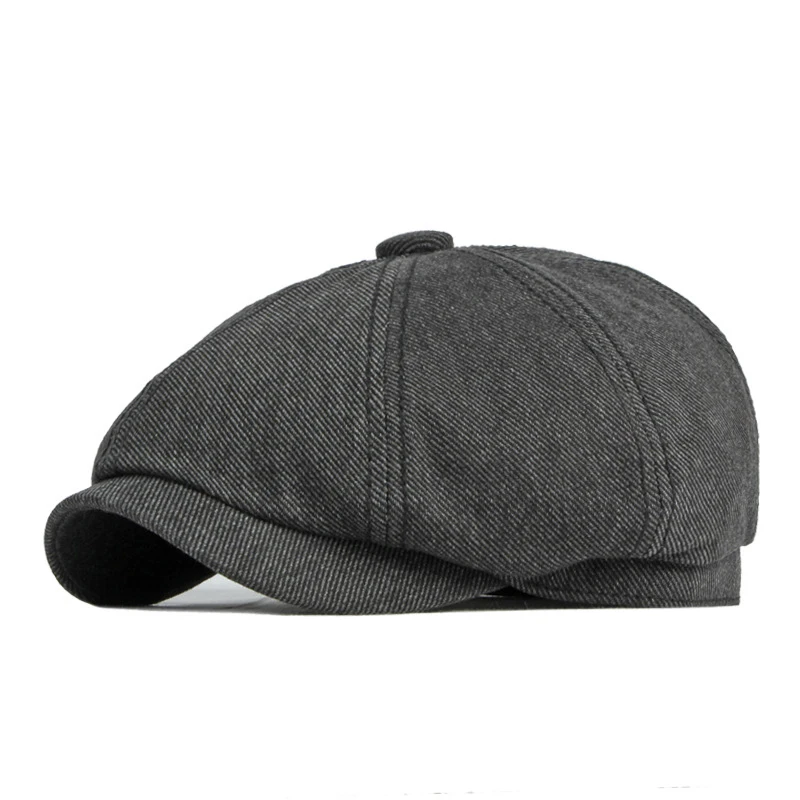 Black British Retro Octagonal French Designer  Men Cashmere Custom Embroidery Newsboy Beret Hat for Men