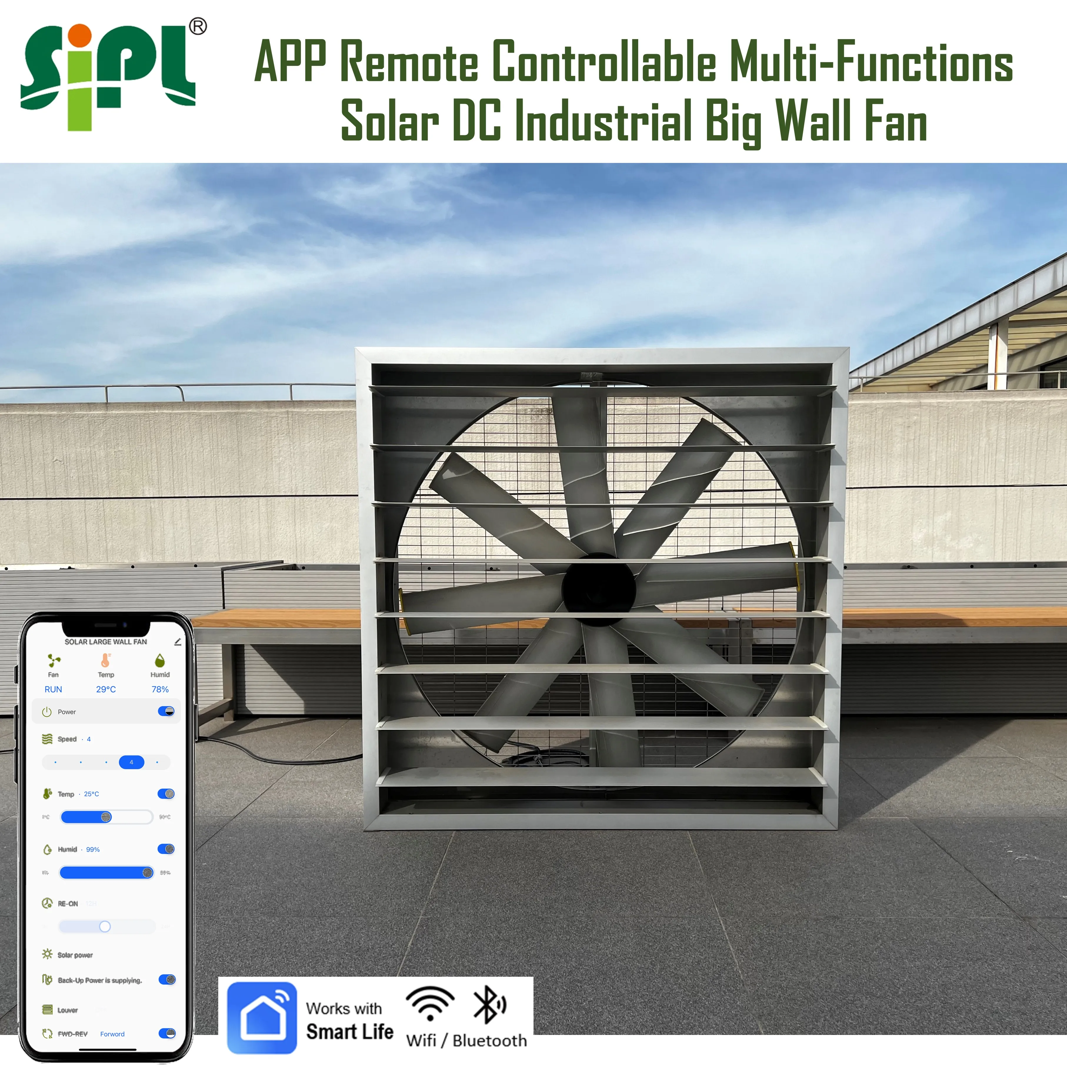 Monocrystalline Solar Panel Powered Big Wall Exhaust Fan HVAC Window Blower 1220mm Industrial Heat Extractor Ventilation DC Fans