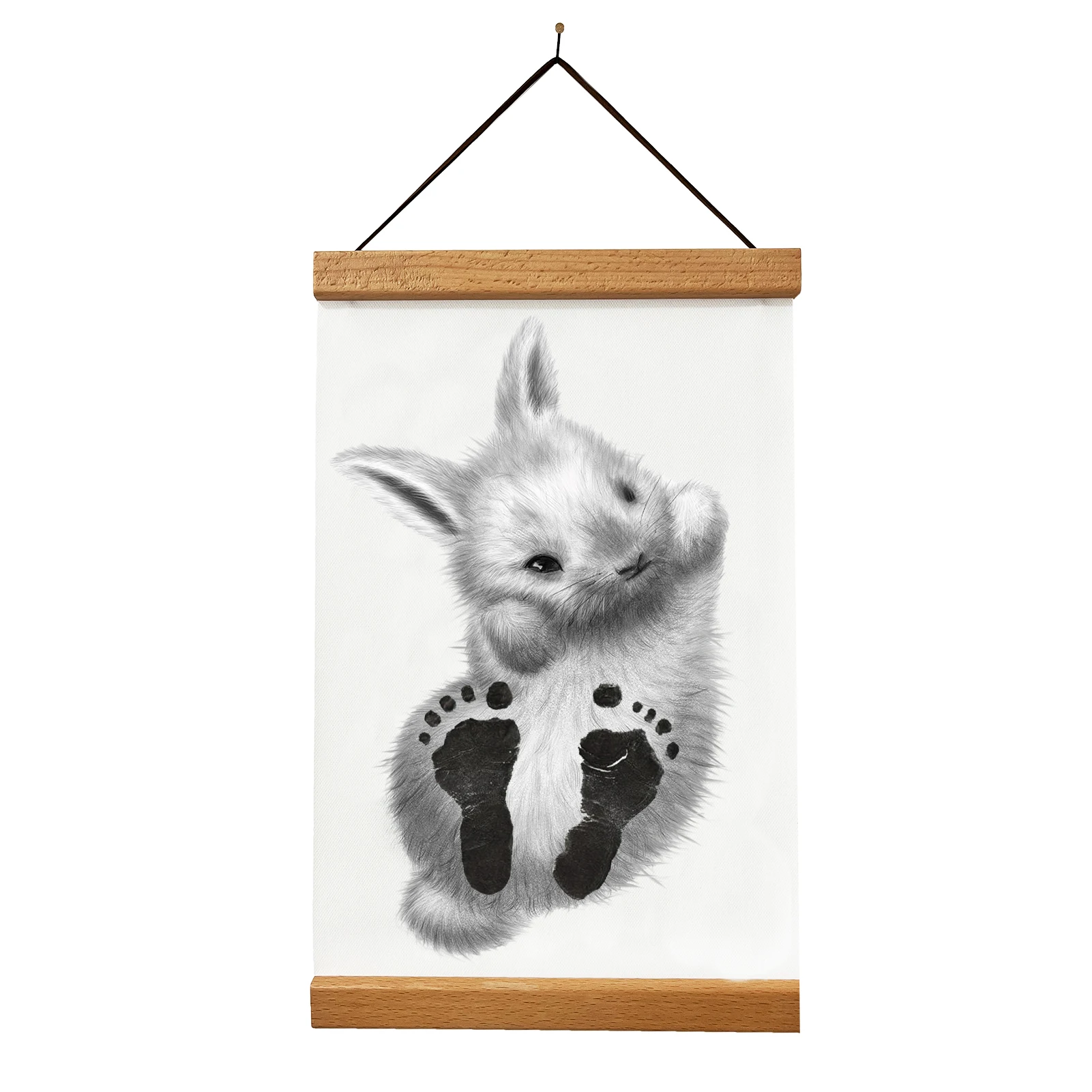 Penguin Baby hand and footprint kit Baby with canvas Magnetic wood frame with ink pad Animal Baby Footprint Kit