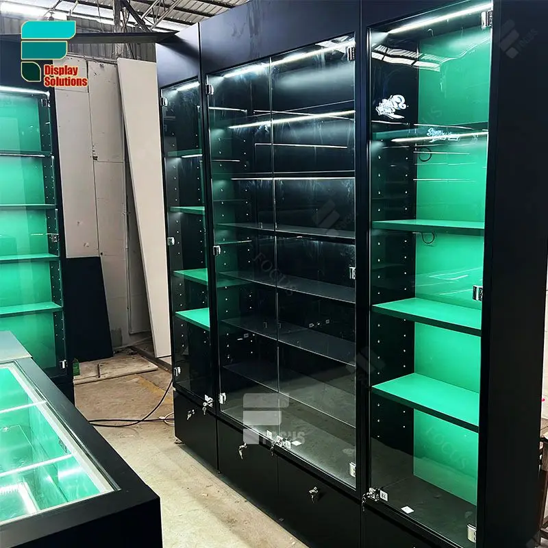 Retail Shisha Supplies Case 360 Degree Glass Showcase Smoke Shop Showcase Led Display Tobacco Shop Shelf Interior Fixture