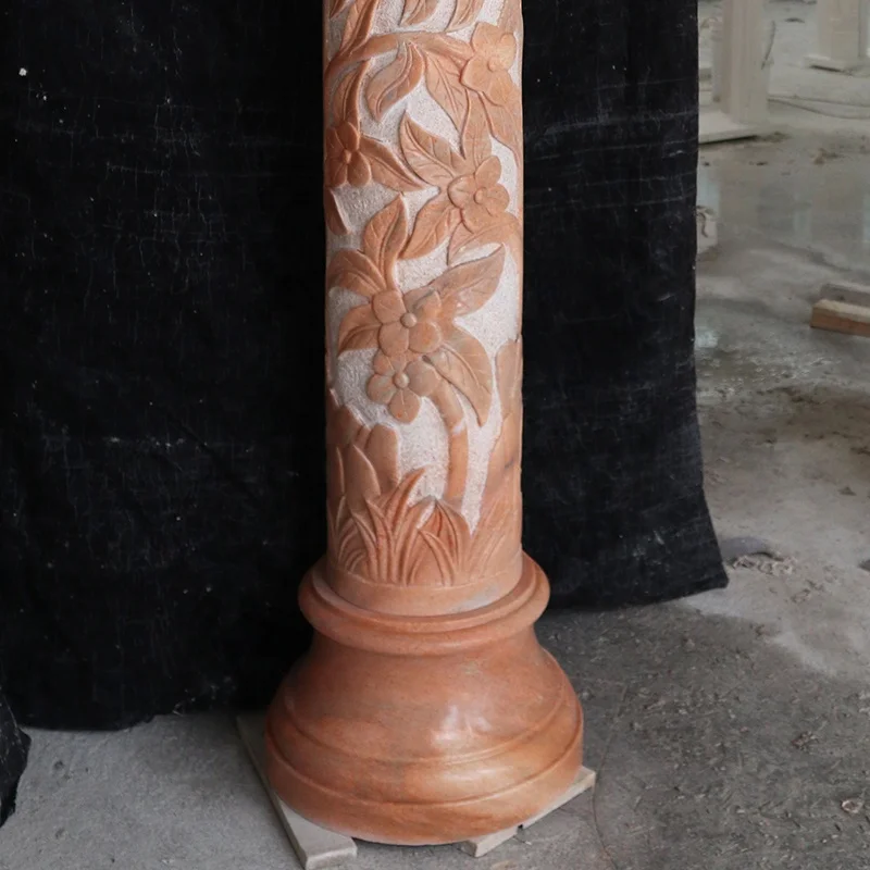 Custom Decorative Round Pillar Outdoor sunset red Marble Roman Columns