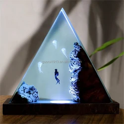 Hot selling DIY triangle wood resin ocean style night light 3D Jellyfish diver handmade lamp LED decoration gift light