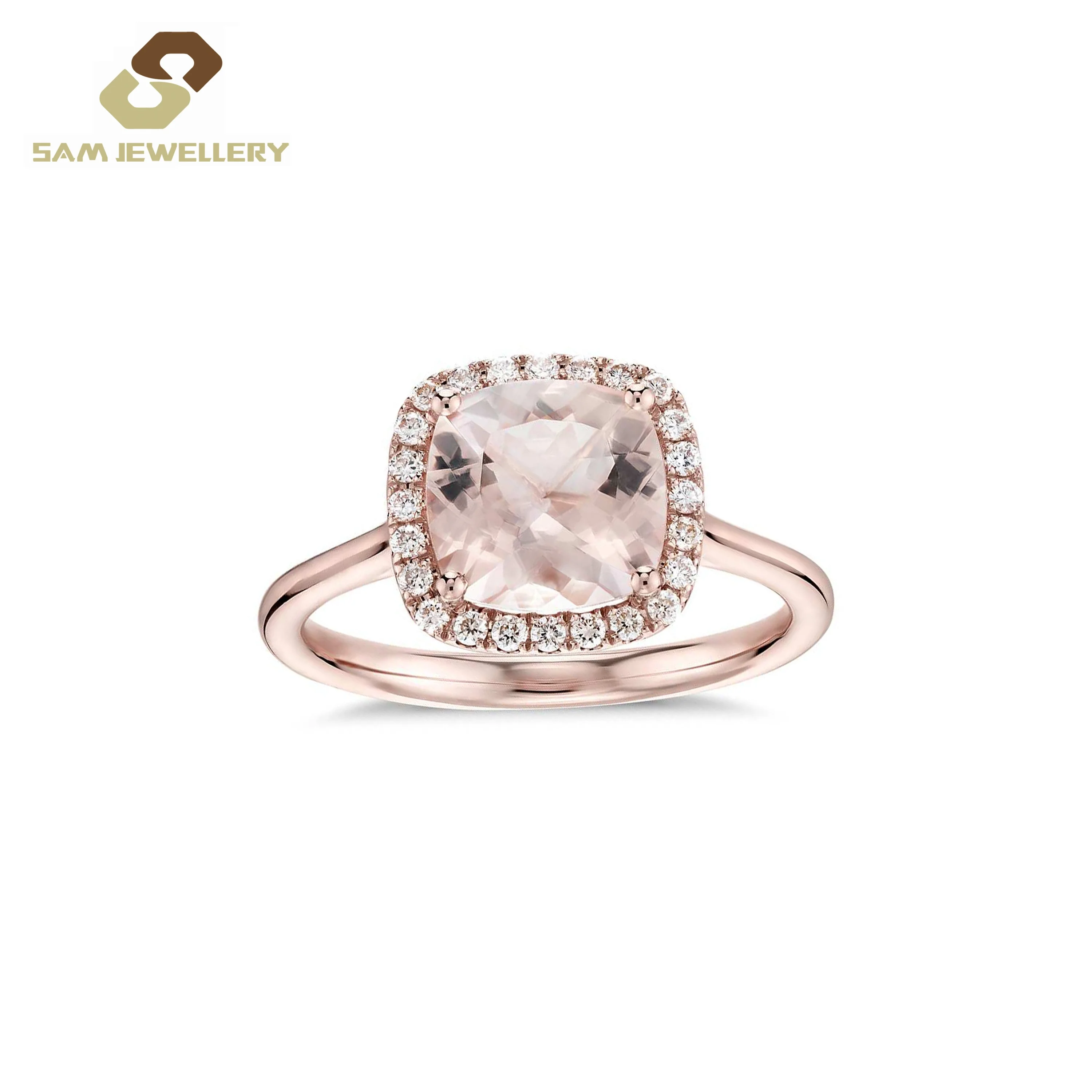 Bijoux Sterling 925 Silver Rose Gold Plate Prong Setting Pear Shape Synthetic Morganite Stone Bridal Ring Jewelry