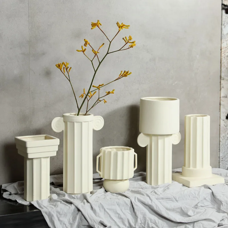 Wholesale Unique nordic style hotel restaurant Home decoration tabletop centerpiece matte frosted ceramic vase set