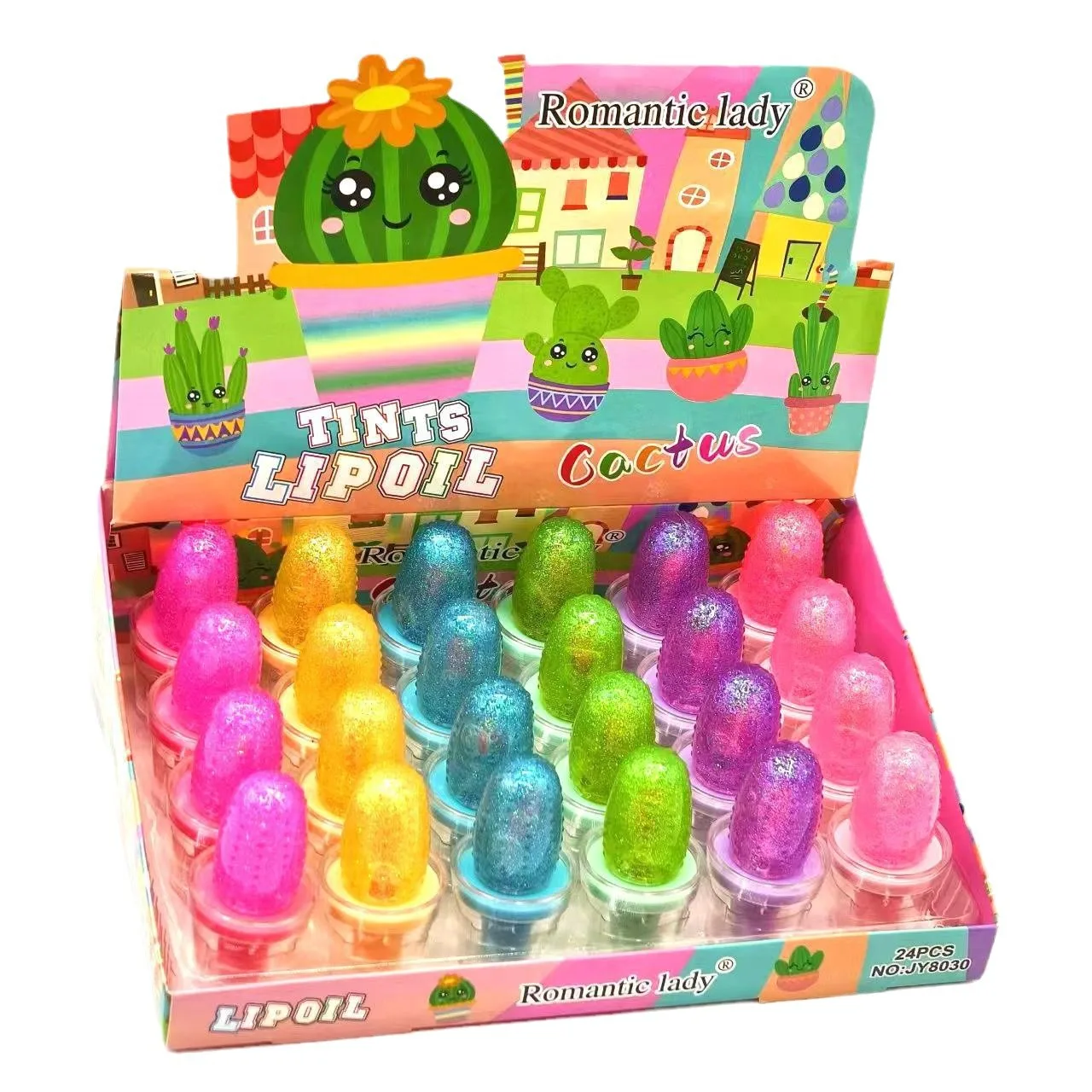 Cute Cactus 6 Color Fine Flash Color Changing Lip Glaze Mirror Pearlescent Non-stick Cup Lip Gloss Lipstick