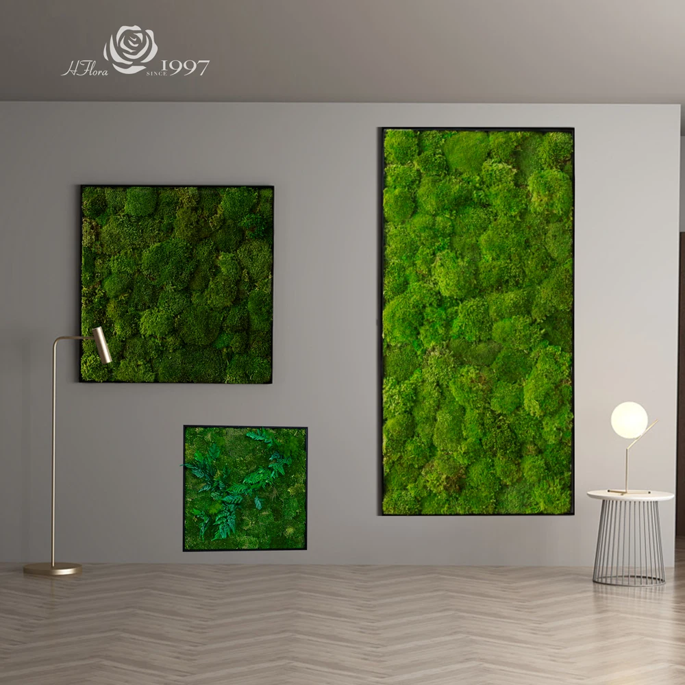Hfloral Moss Wall Panel Decor Real Preserved Moss Natural Green Wall Art Moss Frame Black or White