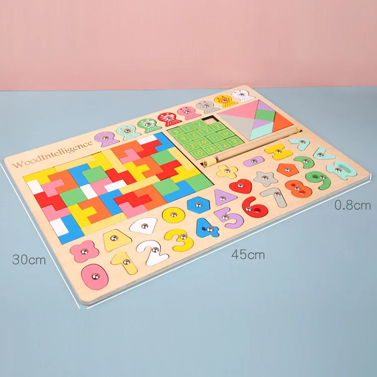 BDJ Digital 5 in 1 Matching Puzzle Early Learning Logarithmic board Colorful Wooden Tangram Brain