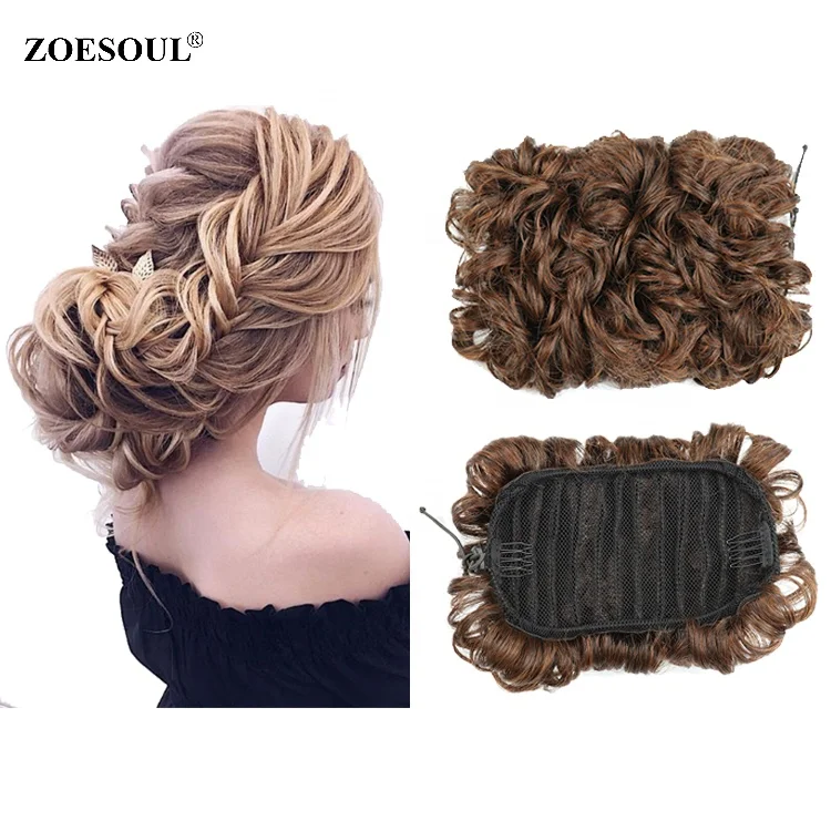 Недорогой кудрявый шиньон для волос, синтетический шиньон для невесты, аксессуары для волос