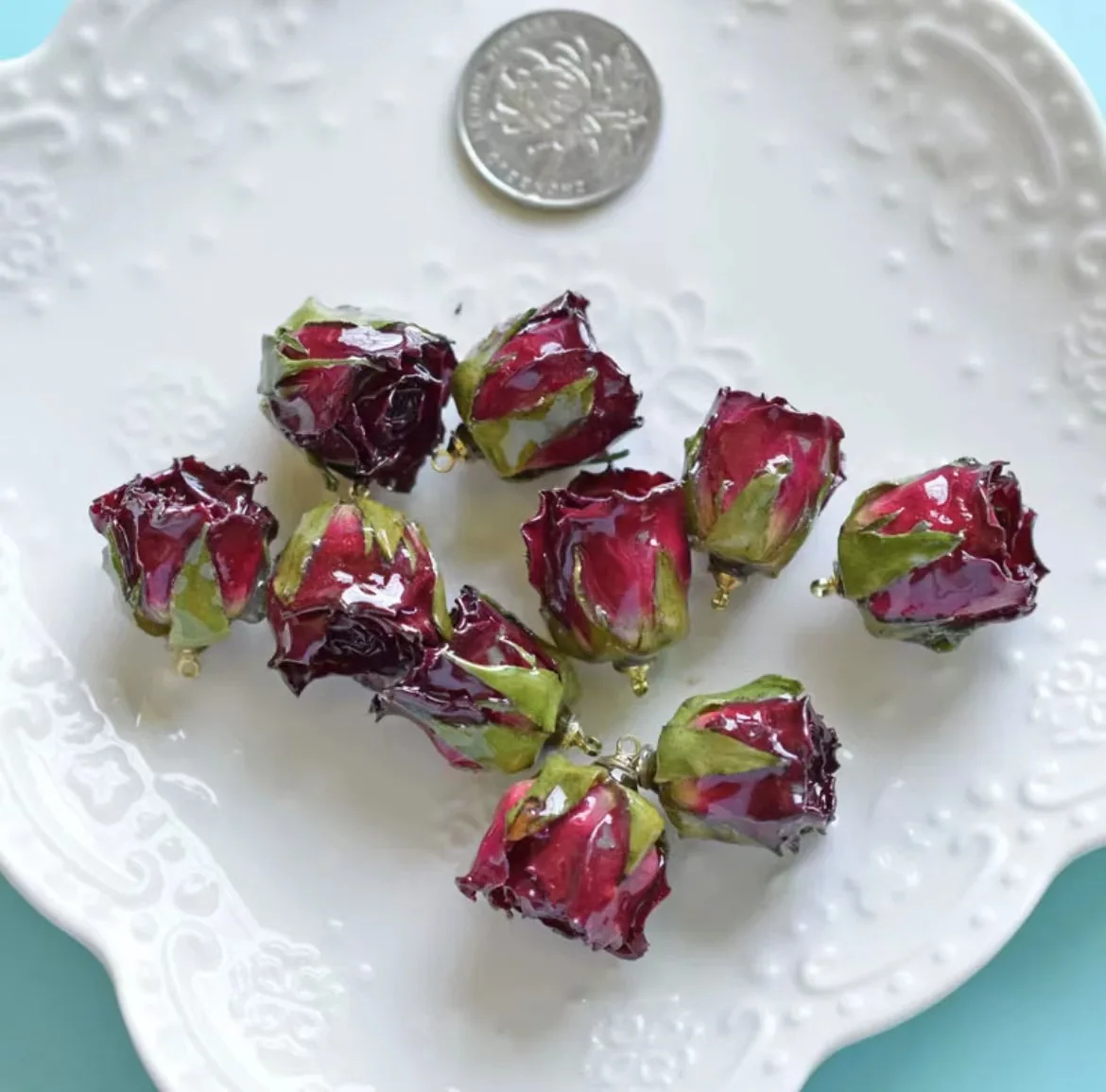 Trendy Dried Flower Drip Glue Flower Pendant 3D True Flower Rose Bead For Diy Earrings Necklace Bracelet Accessories