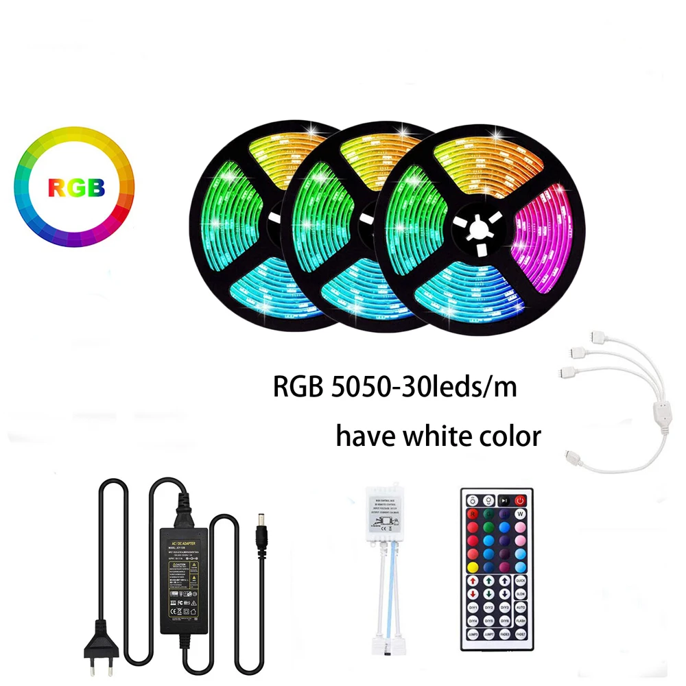 LED Strip Light RGB 5050 SMD Flexible Ribbon Neon LED Diode Tape 5M 10M 15M Fita LED Light Strip 12V+Remote Control+Adapter Plug