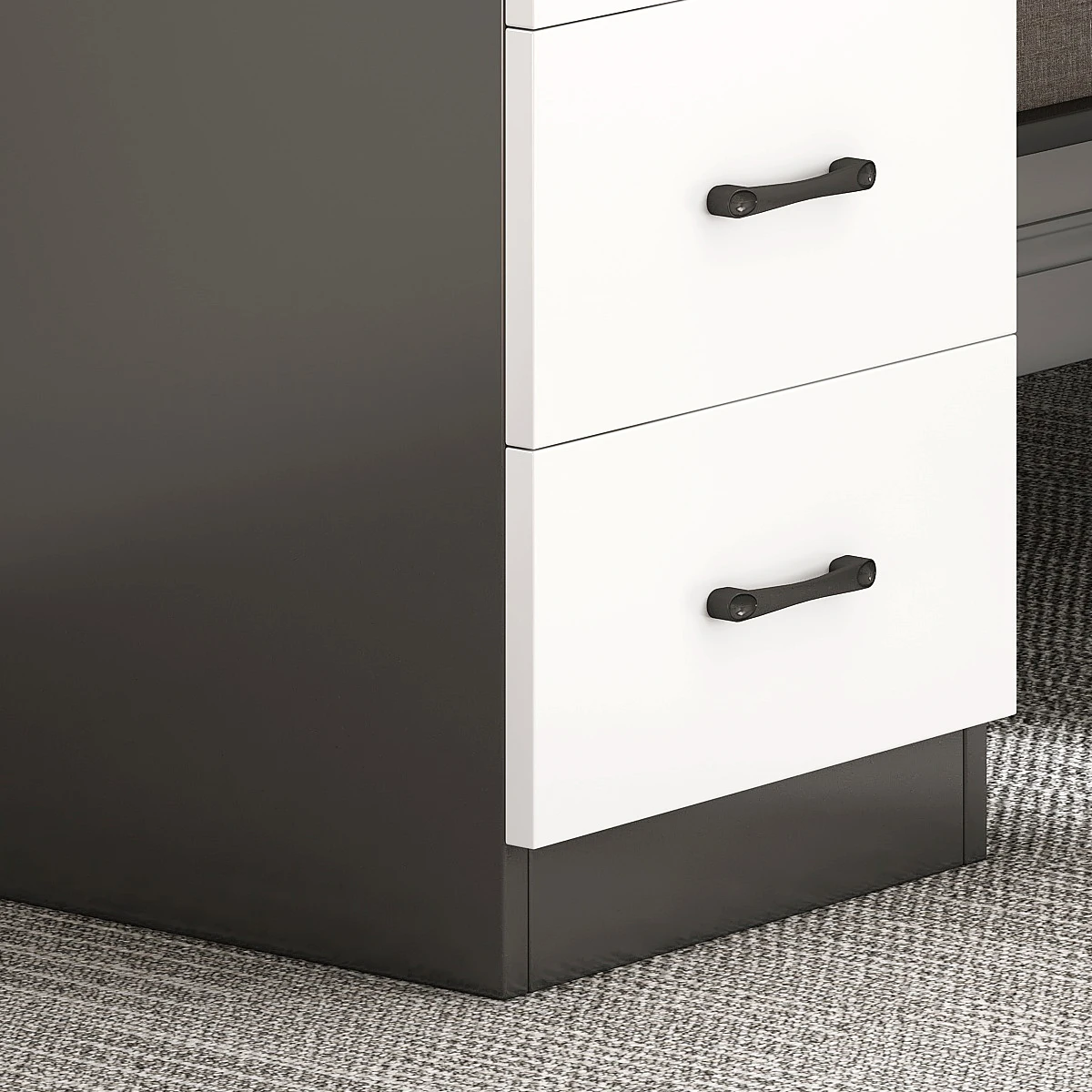 Unique Modern Home Office Grey Computer Desk with 3 Drawers and Cable Hole for Bedroom