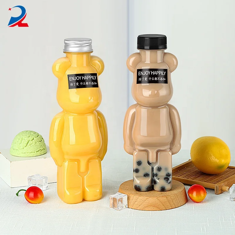 Animal Plastic Milk Juice Bottle Packing Bottles Cute 16 Ounces Bear Bottles For Bubble Tea