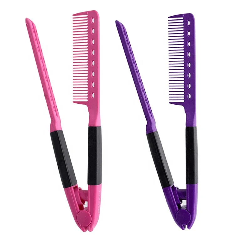 
Pink and purple foldable comb high temperature resistance custom hot comb 450 degrees instant tweezer with comb 