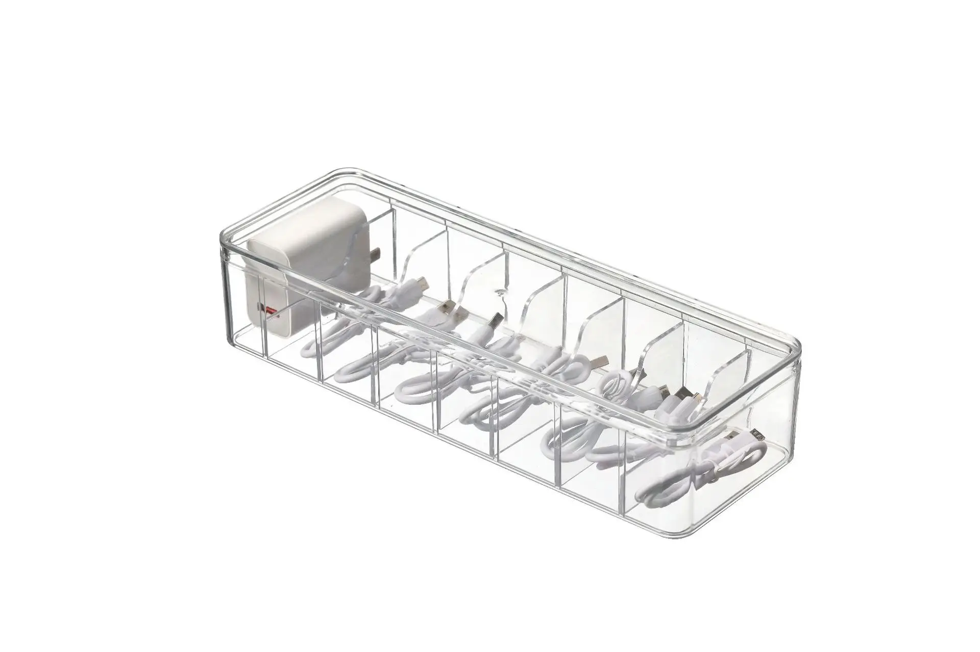 2024 Modern Square Desktop Organizer Box Glossy Plastic Mobile Phone Charging Data Cable & Power Wire Storage Square Shape