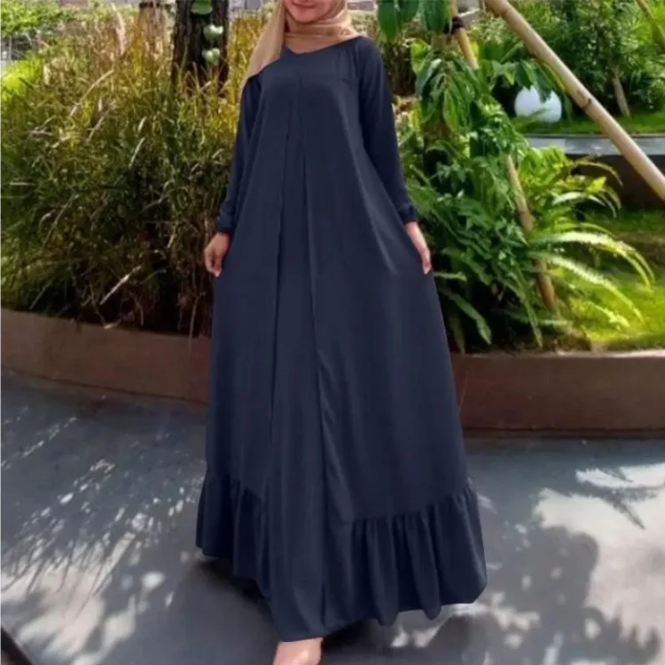 New Middle East Muslim Southeast Asia robe cotton linen loose casual long-sleeved modest dress jalabiya muslim women dress