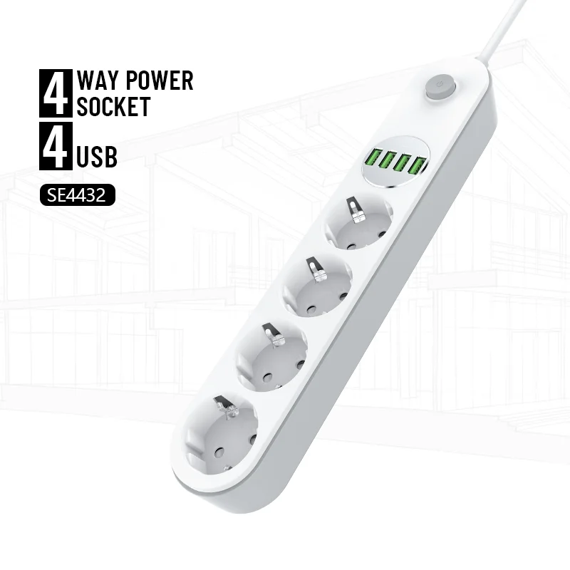LDNIO SE4432 Extension Cord 4 Outlet Power Strip with USB PD Quick Charge USB Power Strip (1600570424531)
