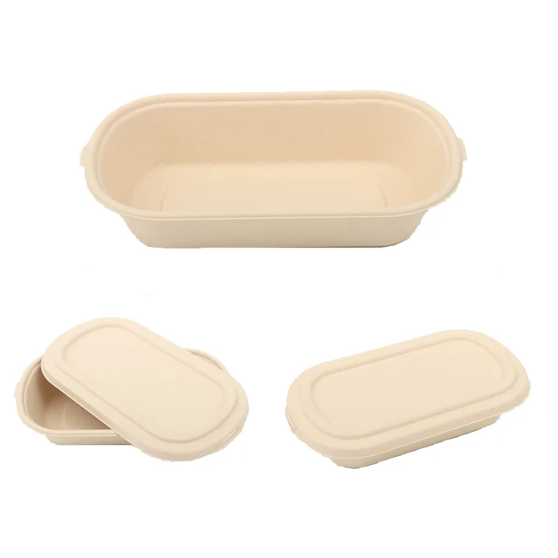 Disposable Tableware  bamboo pulp fiber compostable bento lunch fast food box  microwaveable degradable paper food container