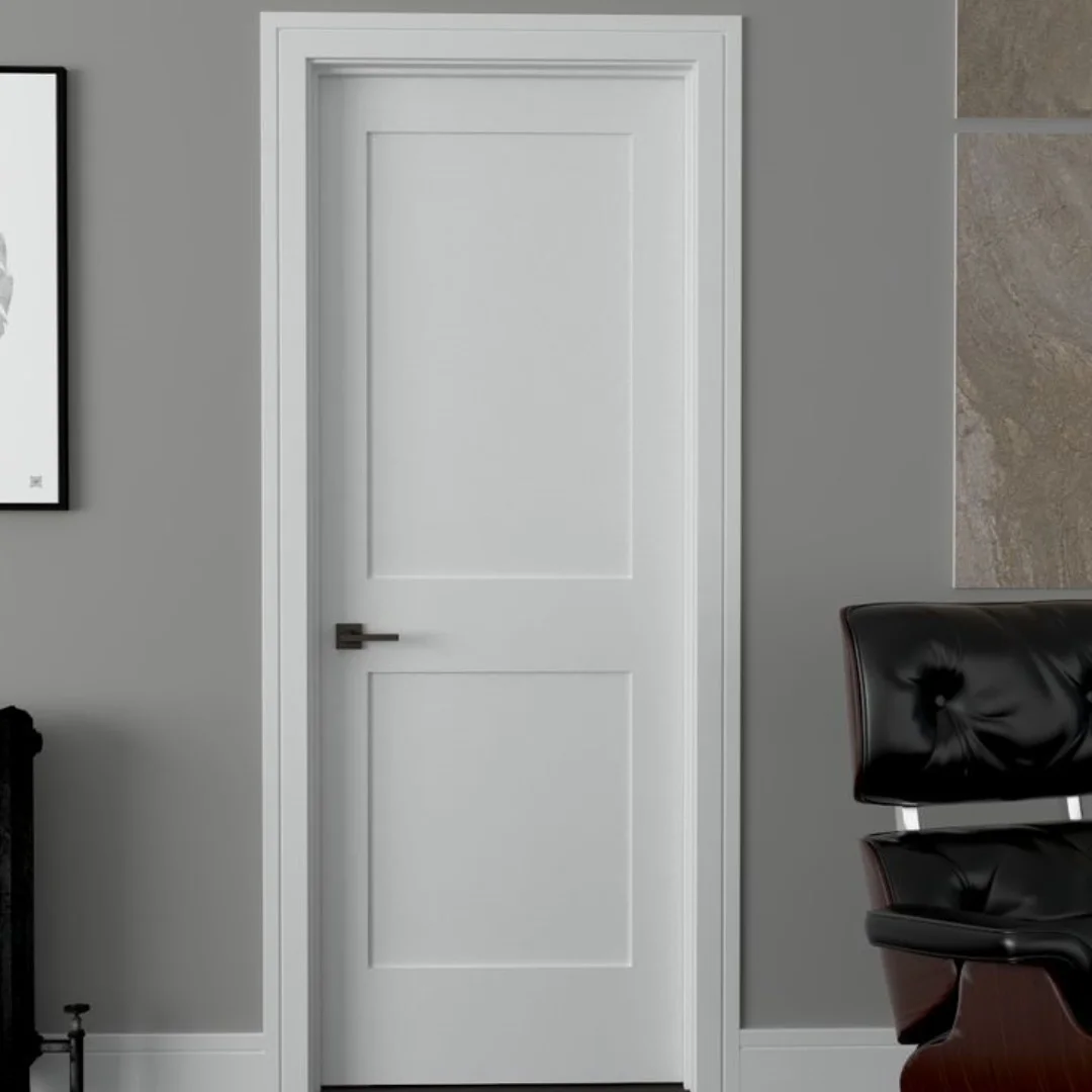 White Internal Prehung Door Modern Interior Room Shaker Style White Primer Panel Wood Room Doors For House Hotel Apartment