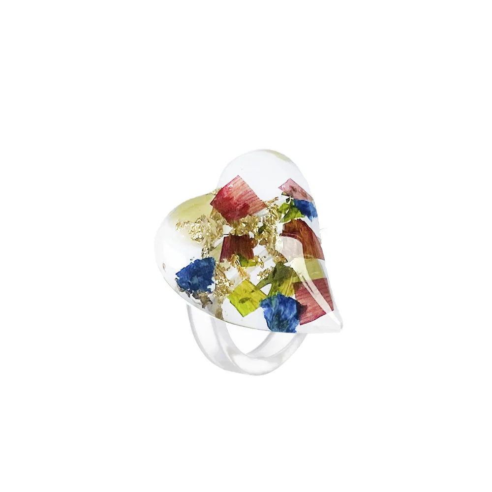 2021 Stylish Geometric Resin Dried Flower Rings Multi Color Acrylic Transparent Flower Rings