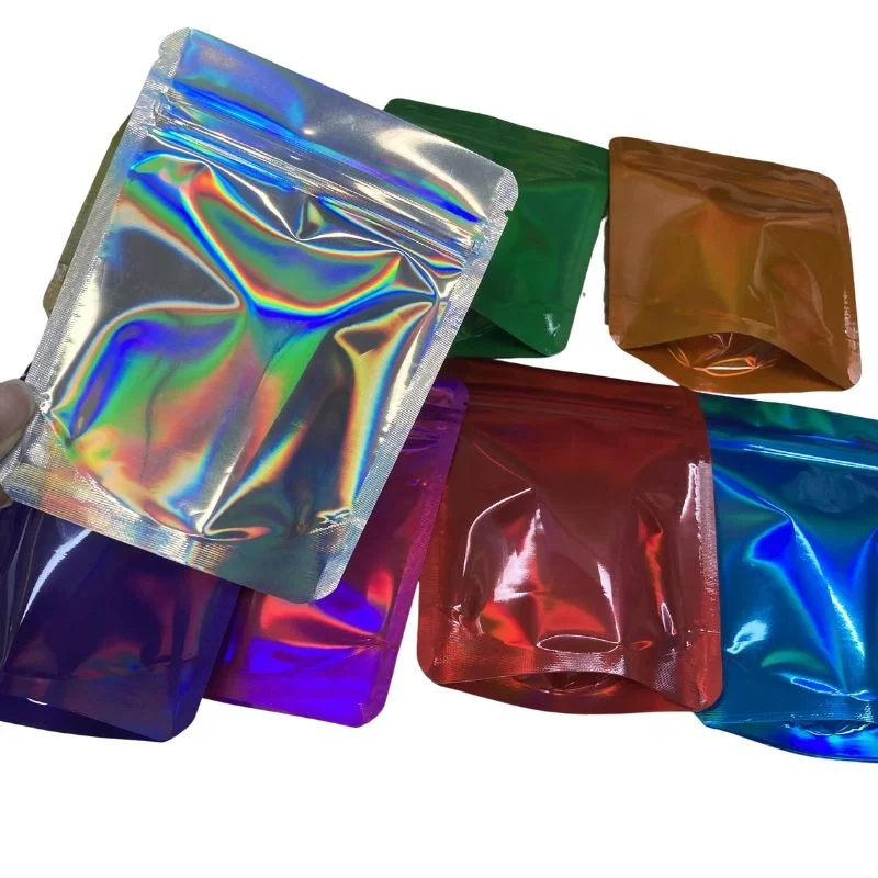 Holographic Colorful Plastic Bags Matte Glossy Silver 0.125oz Smell Proof Ziplock Bags 4x5 Colored Plastic Mylar Bags