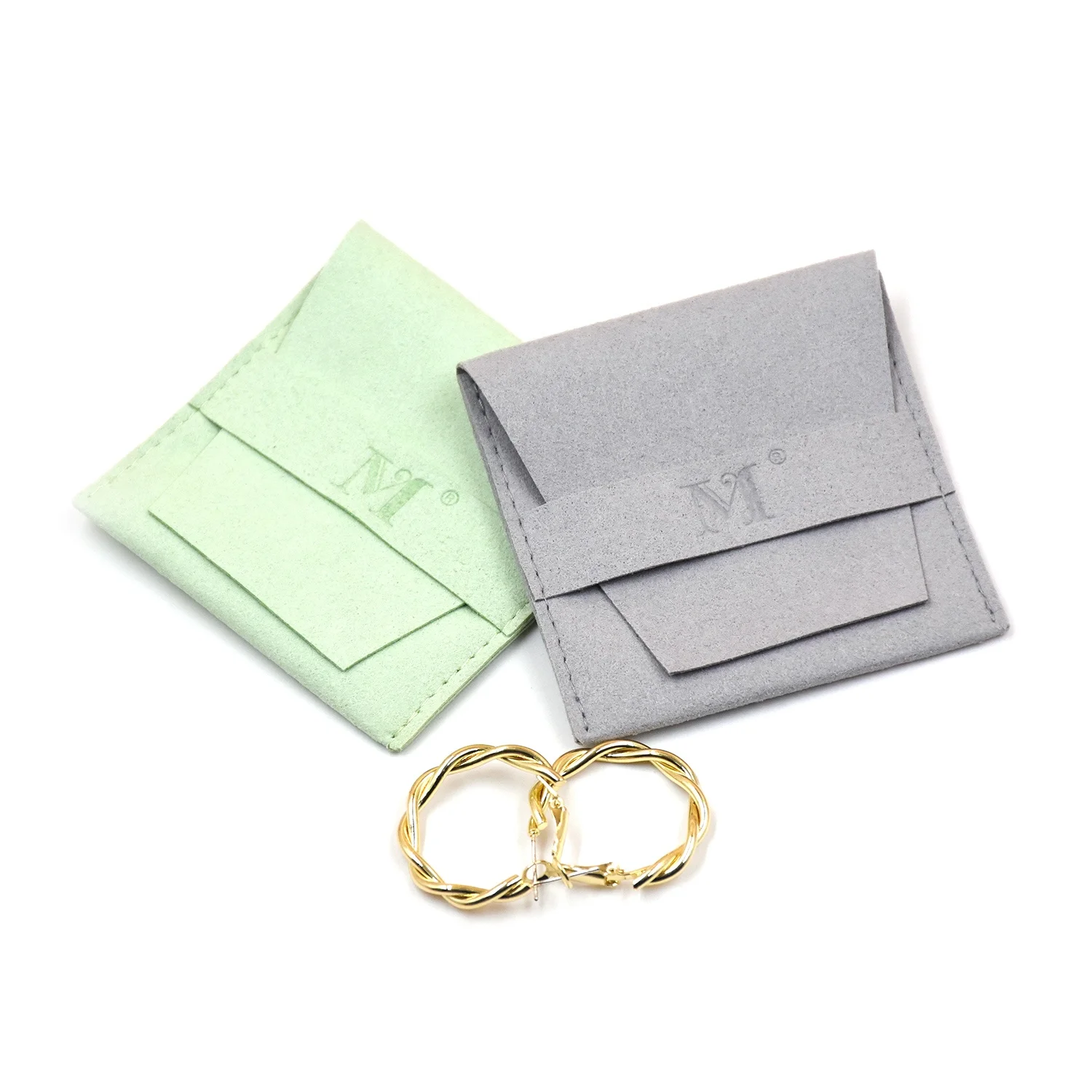 Bestpackaging 7*7 CM envelope flap jewel bag  microfiber leather jewelri gift bag custom logo fashion jewelry packing pouch