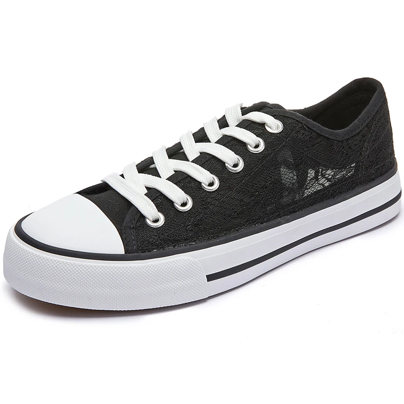 KH Wenzhou Factory Summer Customized Logo Mesh Lace Vulcanized Canvas Trendy Shoes For Women New Styles